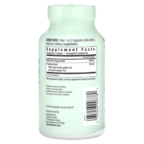 Country Farms, яблочный уксус, имбирь, кайенский и кленовый сироп, 90 капсул