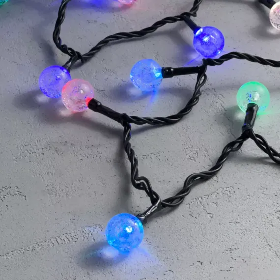 Светодиодная гирлянда шарики Пузырьки 10 м., 220V., 100 RGB LED ламп 23 мм., коннектор, черный ПВХ, LTC (PCS-100B-RGB)