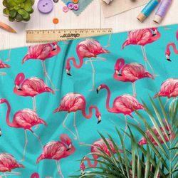 Ткань оксфорд 210 розовые фламинго на лазурном берегу
