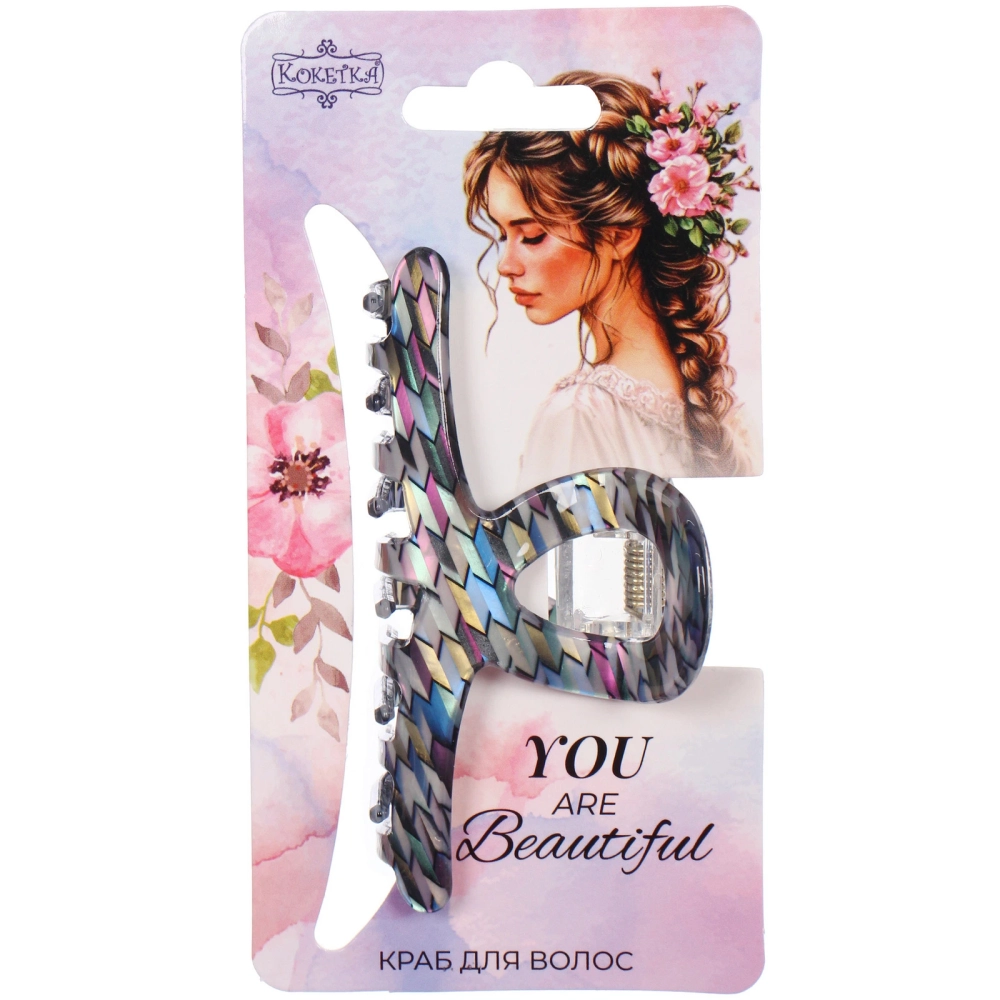 Заколка - краб для волос «AKS-EMPIRE», петля, микс 6 цветов, 7,8*4,5см