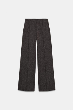 ZARA БРЮКИ ИЗ МЯГКОЙ ТКАНИ С ДЕКОРАТИВНЫМИ ШВАМИ, КОРИЧНЕВЫЙ МЕЛАНЖ