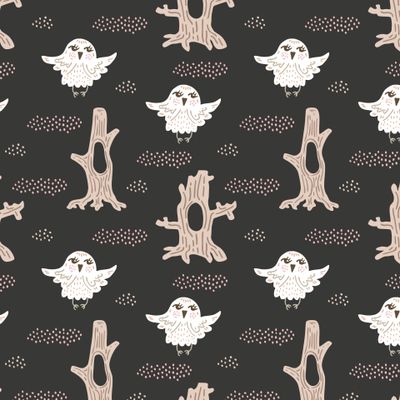 Kids fabric print owl in the forest