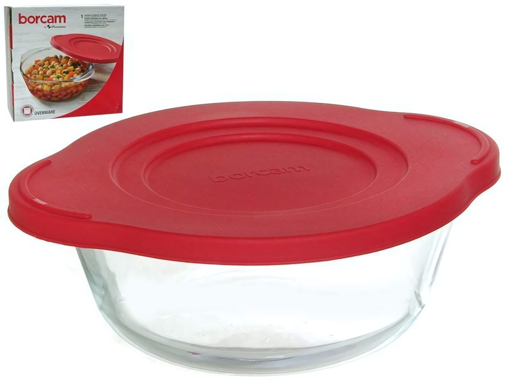 Кастрюля стеклянная 1,45л круглая с пластиковой крышкой "Borcam"