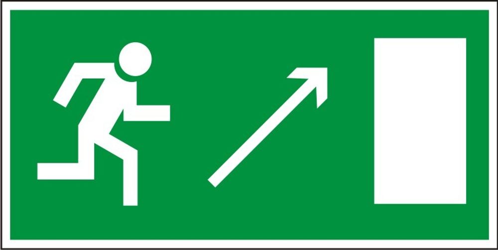 Знак E05 Направление к эвакуационному выходу направо вверх (табличка, наклейка)