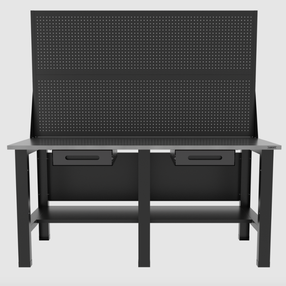 Верстак бестумбовый с двумя экранами и двумя ящиками, серый/ Стол для слесарных работ 1800*700 GAROPT, Gt1800STY1Y1PP2.grey