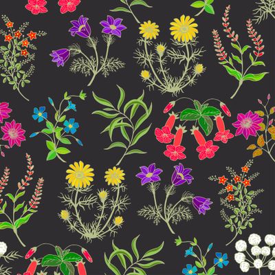 botanical seamless pattern of plants and flowers for fabric, paper.