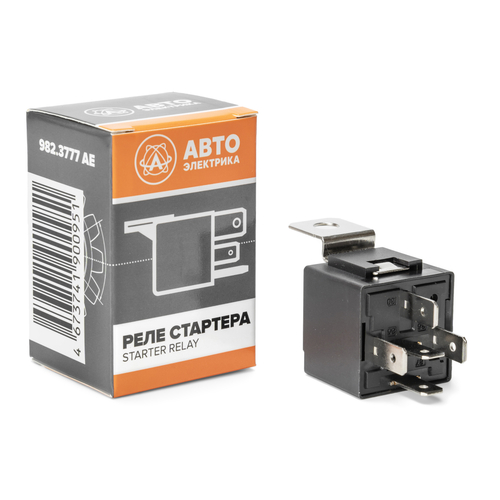 Реле стартера (5-и контактное), ВАЗ, ГАЗ, УАЗ, 12 В, 30/20 А, переключающее, с кронштейном (карман под кронштейн)  и помехоподавляющим резистором (ан. 902.3747)
