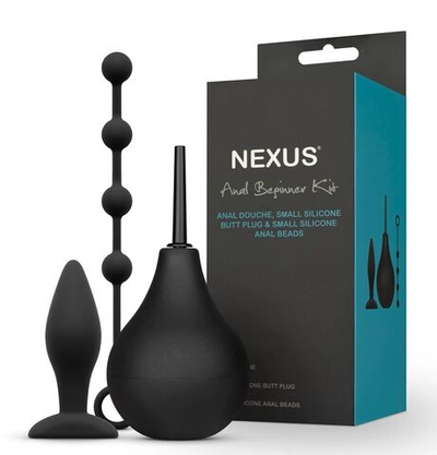 Анальный набор Nexus Anal Beginner Kit: пробка, душ и шарики (Цвет: черный)