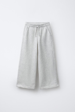 ZARA БРЮКИ WIDE LEG ИЗ МЯГКОЙ ТКАНИ СО ЗВЕЗДАМИ, СЕРЫЙ МЕЛАНЖ