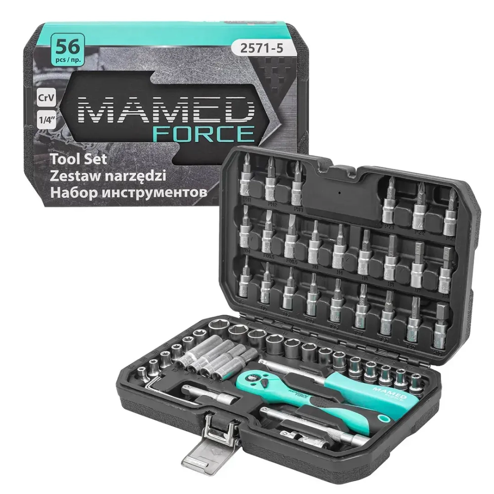 Набор инструментов PROFI 56пр. 1/4''(6гр)(4-14мм,Е4-Е10) MAMEDFORCE MF-2571-5