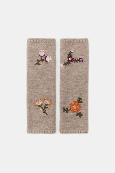 ZARA МИТЕНКИ С ЦВЕТОЧНОЙ ВЫШИВКОЙ, РЫЖЕВАТО-КОРИЧНЕВЫЙ