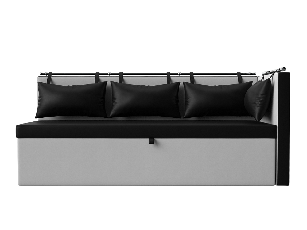 Диван кухонный прямой Метро с углом справа, Черный\Белый, Экокожа, 28571