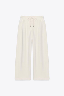 ZARA ШИРОКИЕ БРЮКИ В СТИЛЕ РУСТИК, ЭКРЮ