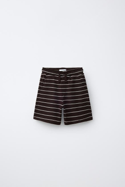 ZARA КОМПЛЕКТ ИЗ РУБАШКИ И ШОРТОВ В ПОЛОСКУ, КОРИЧНЕВЫЙ