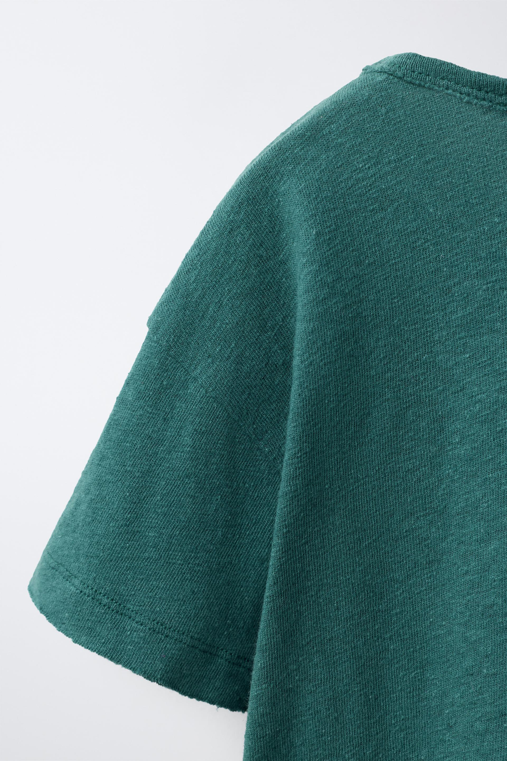 ZARA ФУТБОЛКА ИЗ ХЛОПКА И ЛЬНА, УТИНО-СИНИЙ