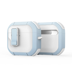 Усиленный чехол белый с синими вставками от Dux Ducis для наушников AirPods 4, серия PECP Series Case, в комплекте с карабином