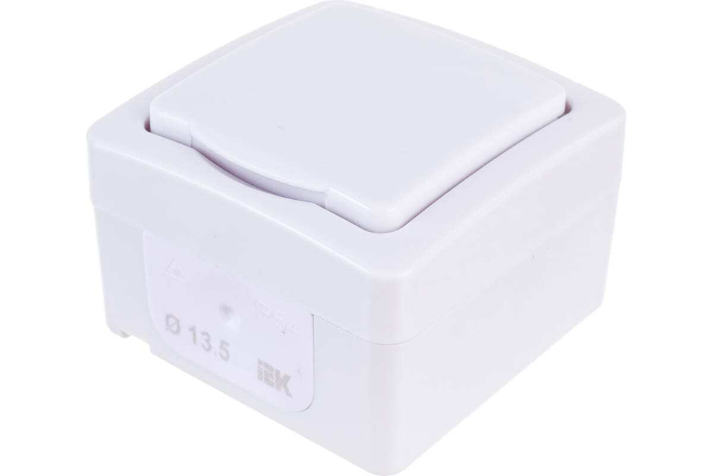 Розетка 1-местная для открытой установки РСб20-3-ГПБб с заземлением IP54 ГЕРМЕС PLUS (цвет крышки:белый) IEK