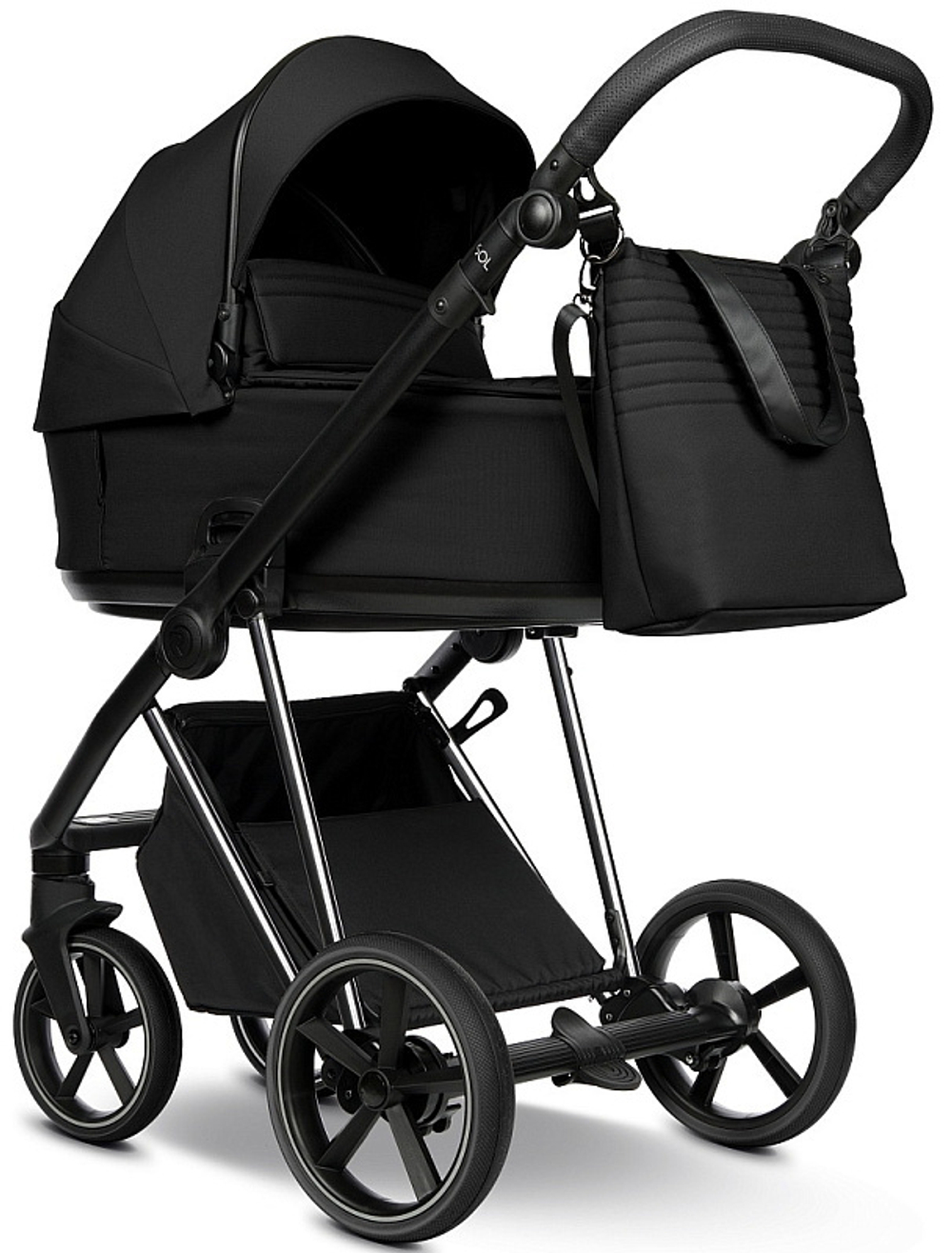 Детская коляска Roan Sol Vintage Luxury 2.0 3 в 1 с автокреслом Tutis Elo Lux EduSky Black VIN 05/CB Caviar Black/Nickel/руч.Black