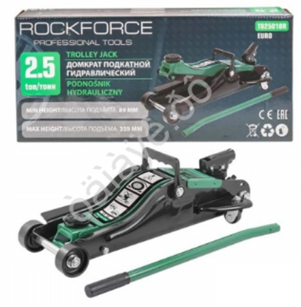 Домкрат гидравлический подкатной  2,5т h= 89-359мм RockFORCE в кейсе т825010рд
