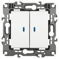 Выключатель ЭРА Серия 12 12-1105-01М двойной с подсветкой, 10АХ-250В, белый матовый