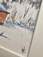 Картина авторская акварельная в паспарту 21*30 см на стену для интерьера "Зима"