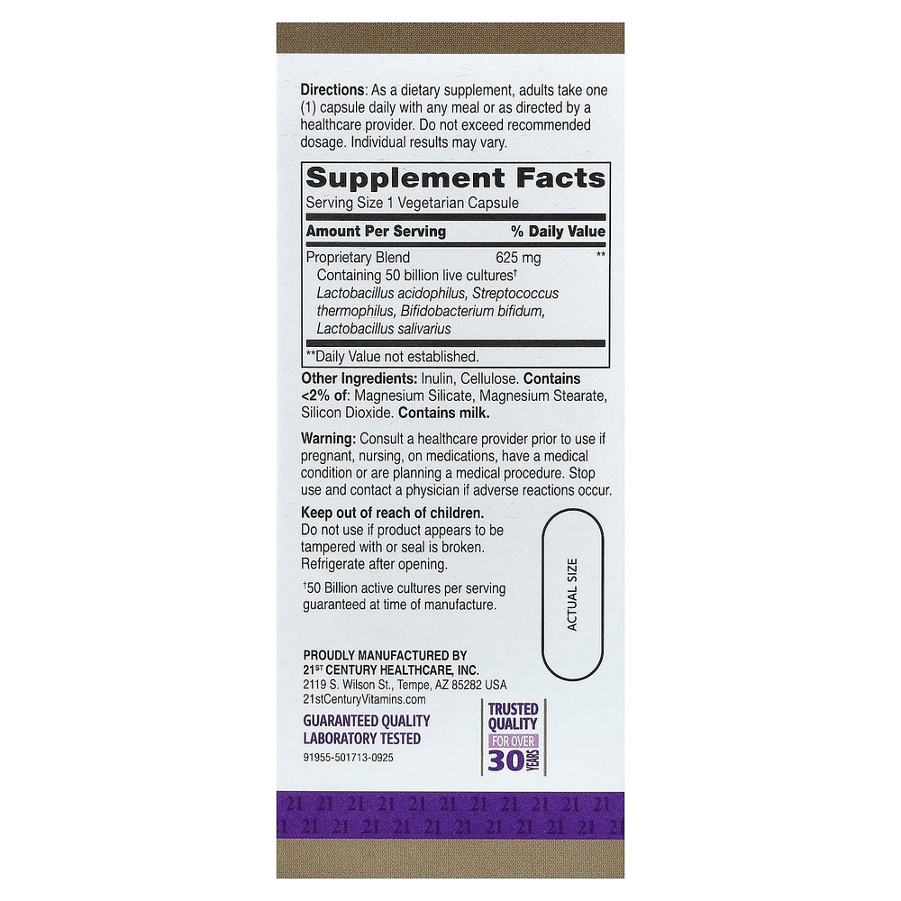 21st Century, Ultimate Probiotic, 50 млрд КОЕ, 30 вегетарианских капсул