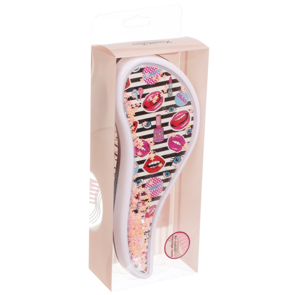 Расческа массажная компактная «КАЛИСТО», блестки, микс 4 дизайна, 18*7,5см (PVC коробка)