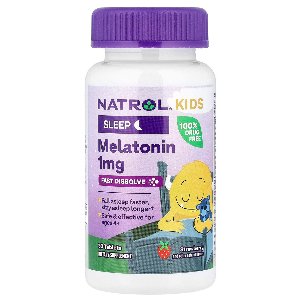 Natrol, Мелатонин, быстро растворяющийся, для детей, для детей от 4 лет, со вкусом клубники, 30 таблеток