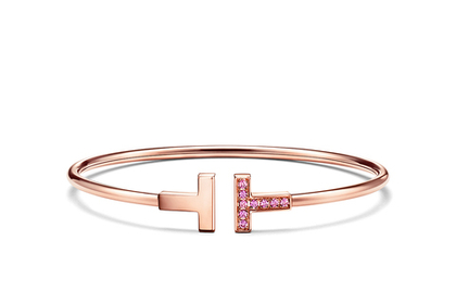 Браслет из розового золота 18k с розовыми сапфирами 💠Tiffany - T Wire - Единственный в наличии
