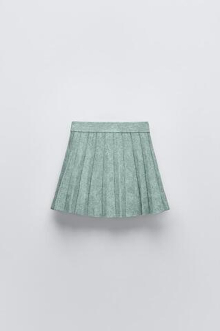 ZARA ТРИКОТАЖНАЯ ЮБКА В СКЛАДКУ, ЗЕЛЕНОВАТО-СИНИЙ