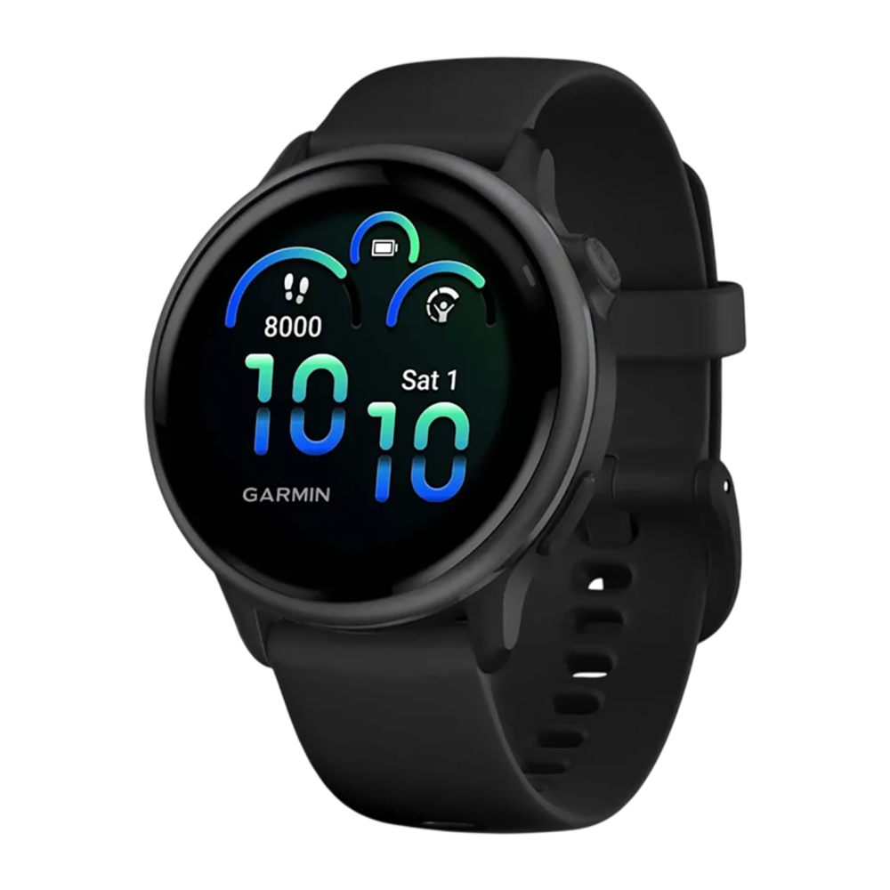 Фитнес-трекер Garmin vivoactive 6, чёрный силиконовый ремешок Безель сланцевого цвета, AMOLED-дисплей с Gorilla Glass 3. Ремешок с классической застёжкой — на запястье обхватом 125–190 мм