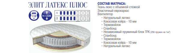 МАТРАС КРУГЛЫЙ ЭЛИТ ЛАТЕКС ПЛЮС h=23 D=2100