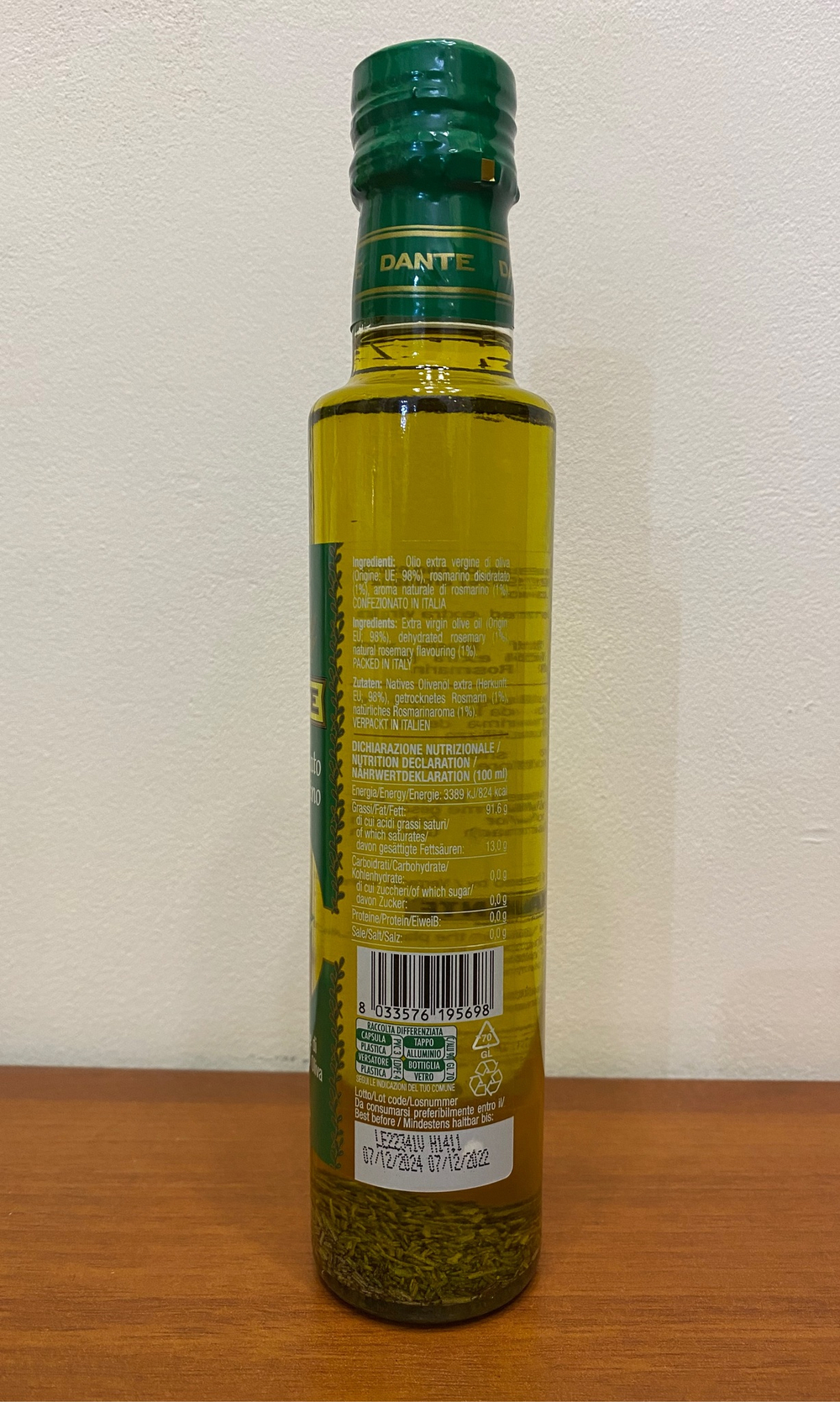 Масло оливковое Dante розмарин Extra Virgin 250 Италия