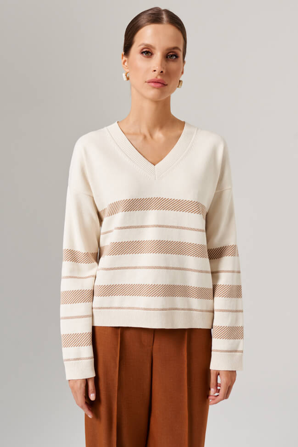 23170 Пуловер женский (молочно-песочный жаккард)