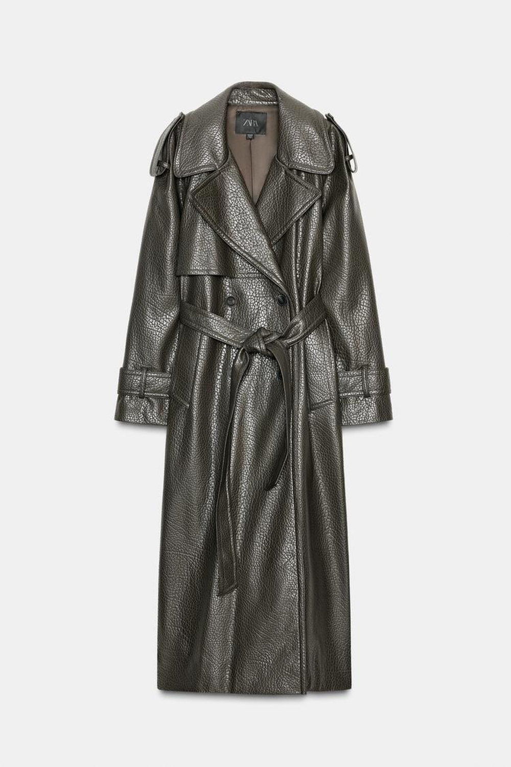 ZARA ПАЛЬТО ИЗ ИСКУССТВЕННОЙ КОЖИ, ХАКИ