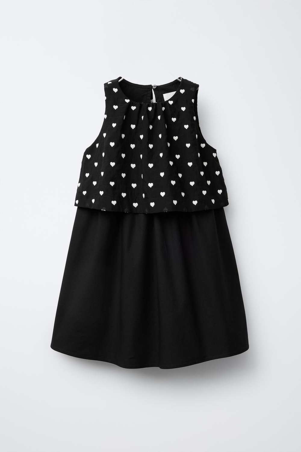 ZARA ДВУХСЛОЙНОЕ ПЛАТЬЕ С ВЫШИВКОЙ «СЕРДЦА», ЧЕРНЫЙ