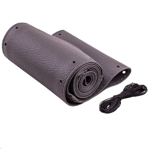 Оплетка руля M 37-38 см кожа серая на шнуровке (SKYWAY)