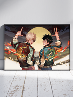 Постер плакат Мидория И Бакуго На Фоне Луны My Hero Academia Моя Геройская Академия