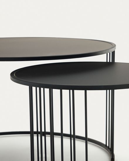 2 столика Hadar из закаленного стекла и металла с матовой черной отделкой, 75см / 45см Испания