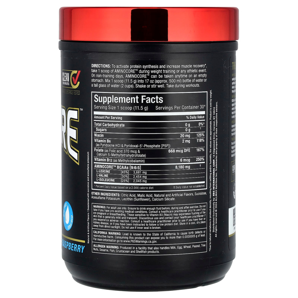 ALLMAX, аминокислоты с разветвленной цепью AMINOCORE, голубая малина, 315 г (0,69 фунта)