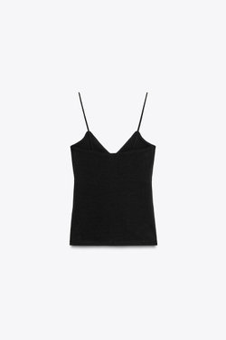 ZARA ХЛОПКОВЫЙ ТОП НА БРЕТЕЛЯХ, ЧЕРНЫЙ