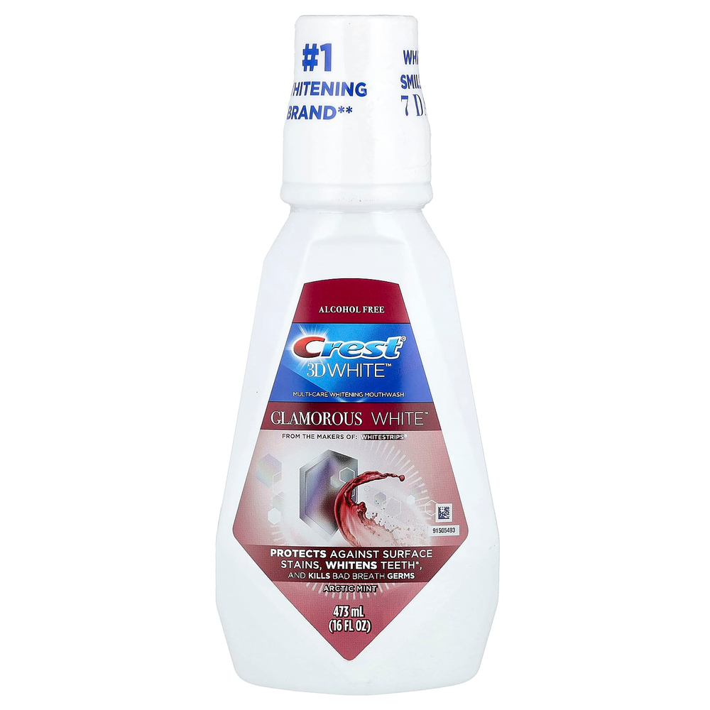 Crest, 3D White, универсальная отбеливающая жидкость для полоскания рта, Glamorous White, арктическая мята, 473 мл (16 жидк. унц.)