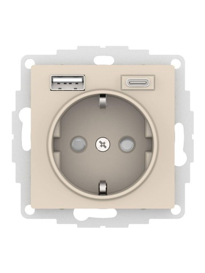 Розетка AtlasDesign 16А с 2-мя заряд. устройствами USB тип A+C 5В/2.4А 2х5В/1.2А механизм беж. SE ATN000232