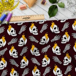 Ткань бифлекс черепа с горящими свечами и серые кисти