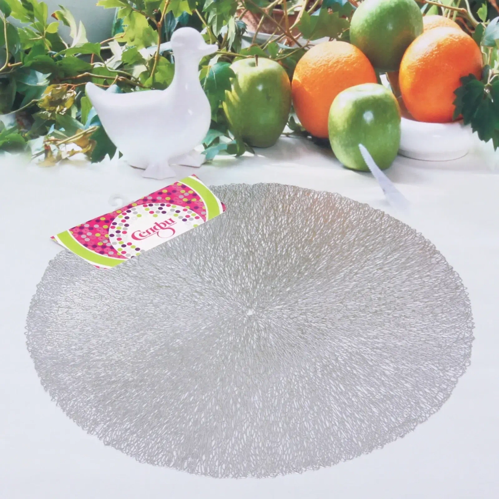 Салфетка плетеная 38см «Паутинка» серебро