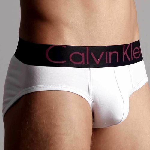 Мужские трусы брифы белые с черной резинкой Calvin Klein