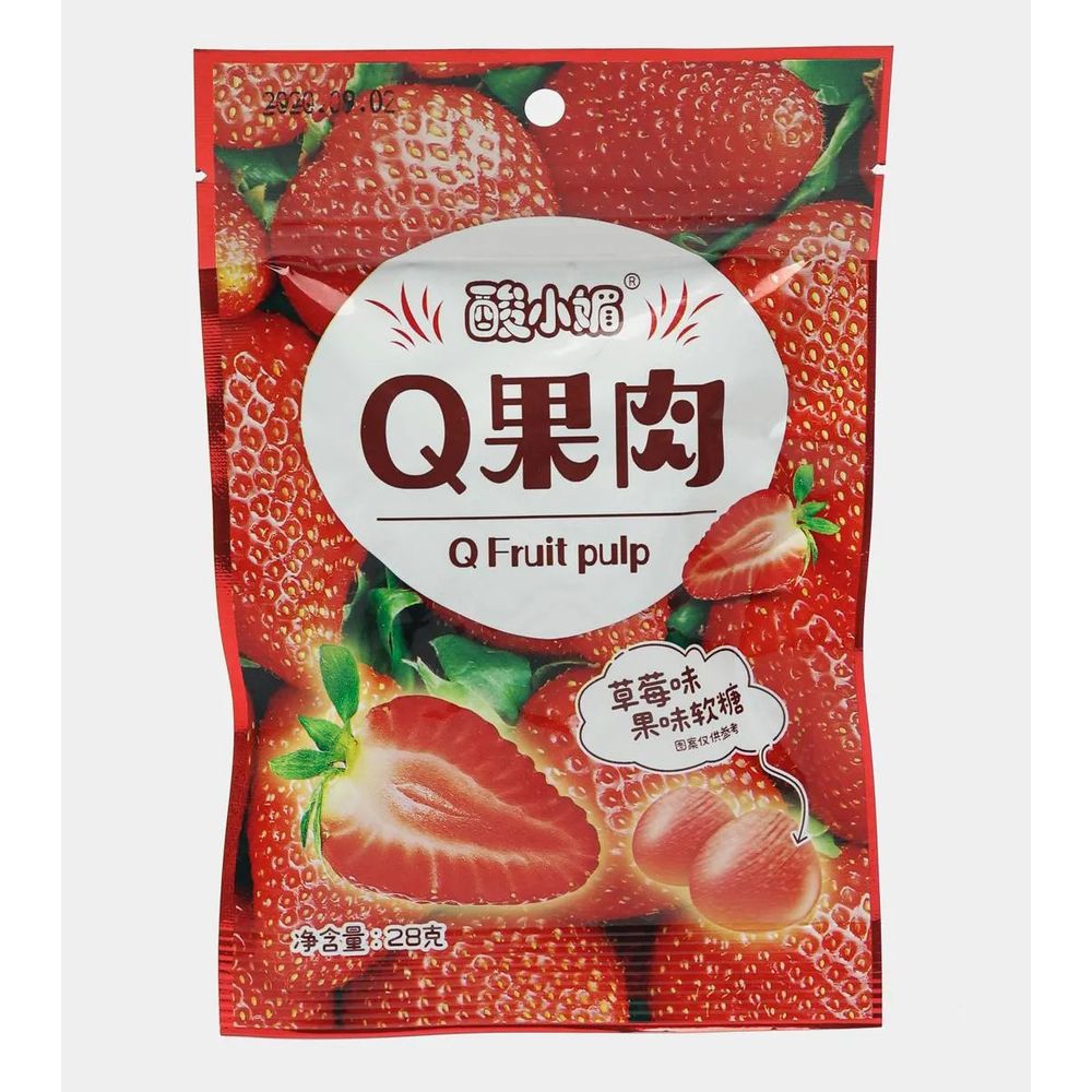 Мармеладные фрукты &quot;Q Fruit pulp&quot; со вкусом клубники, 28 г, Китай