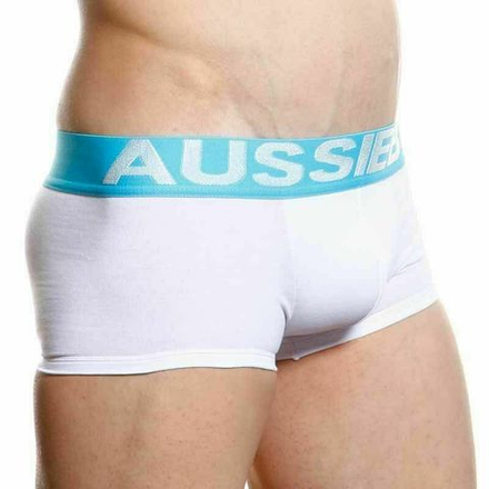 Мужские трусы боксеры белые с бирюзовой резинкой Aussiebum Flame Steam Hipster AB00261