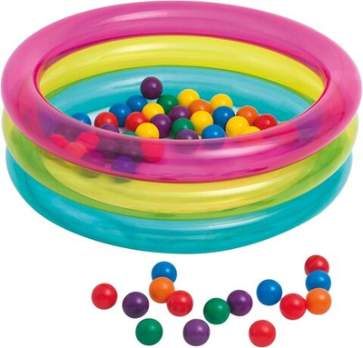 Надувной детский сухой бассейн с шариками Intex 48674 Ring Baby Ball Pit 86х25 см 50 шариков от 1 года