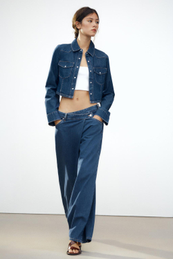 ZARA ДЖИНСЫ ОВЕРСАЙЗ С ВЫСОКОЙ ПОСАДКОЙ И КОСЫМ РЕМНЕМ, МОРСКОЙ СИНИЙ